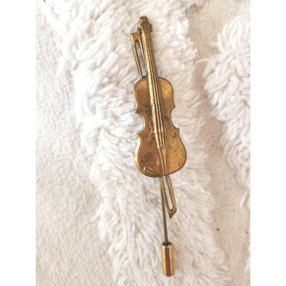 Violin Hat Pin Vintage Musical Stick Pin Violin Musical Instrument Brooch - Picture 7 of 10